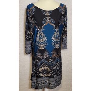 Reborn Geometric Dress Size XL 3/4 Sleeve Knee Length Womens Boho Pullover 1283